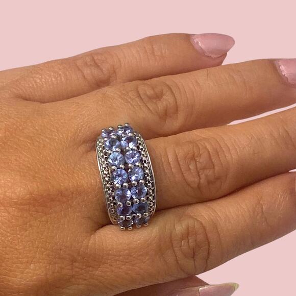 Sterling Silver and Tanzanite Wedding Band Ring Size 7 - Picture 3 of 3